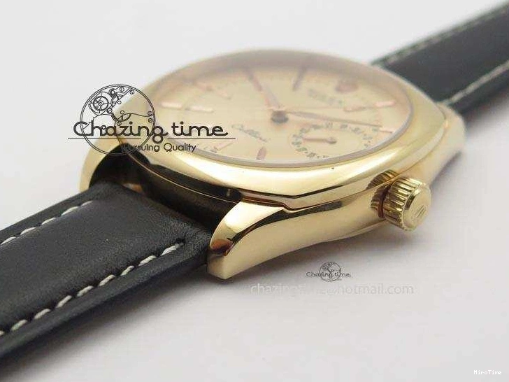 MiroTime 0209 Cozy Cellini Date RG Rose Gold Dial Stick Markers On Black Leather Strap A 3873